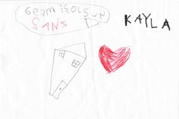 5 yaşındaki Kayla’ya’nın çizdiği bu resmin orjinali, deprem bölgesine gönderilmiştir.